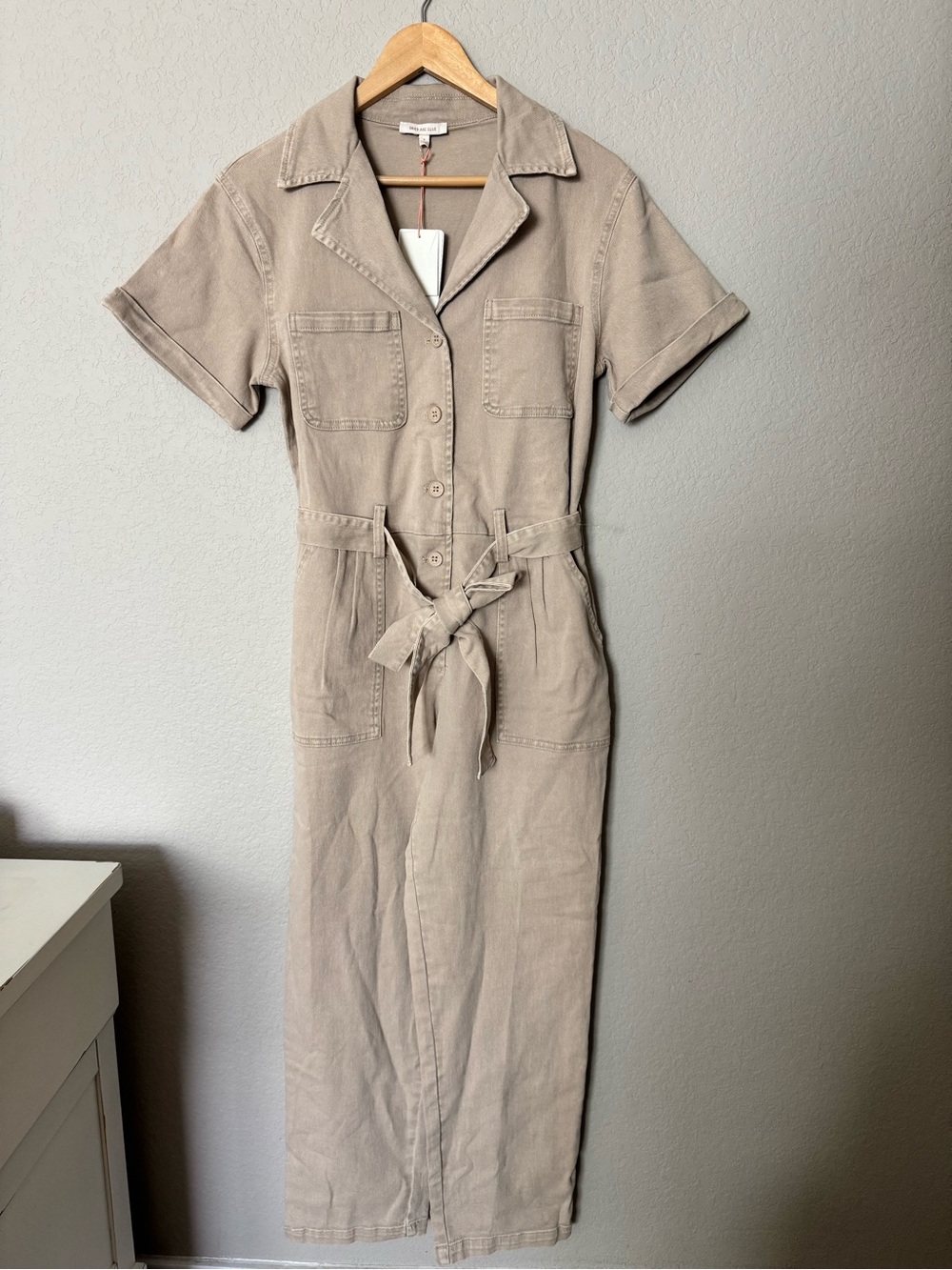 Skies Are Blue Taupe Jumpsuit with Tie Waist